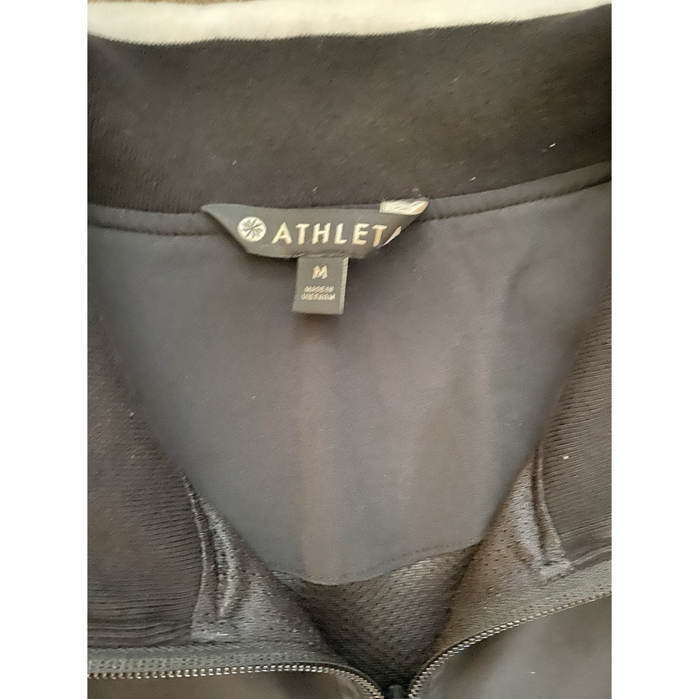 Womens Athleta Full Zip Jacket Black‎ White Stripes Athletic Gym Size Medium - Picture 3 of 5